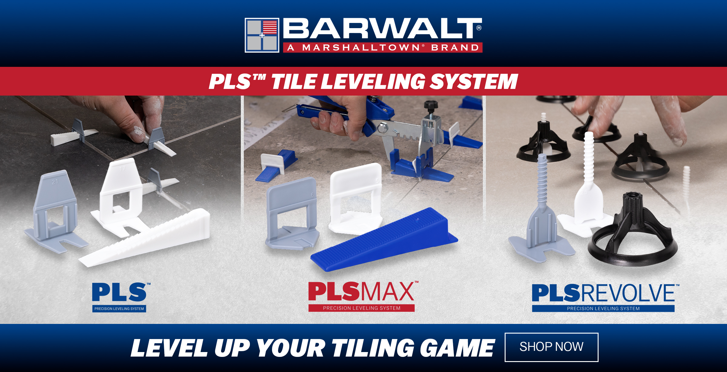 BARWALT PLS Tile Leveling Systems with in use images of each system